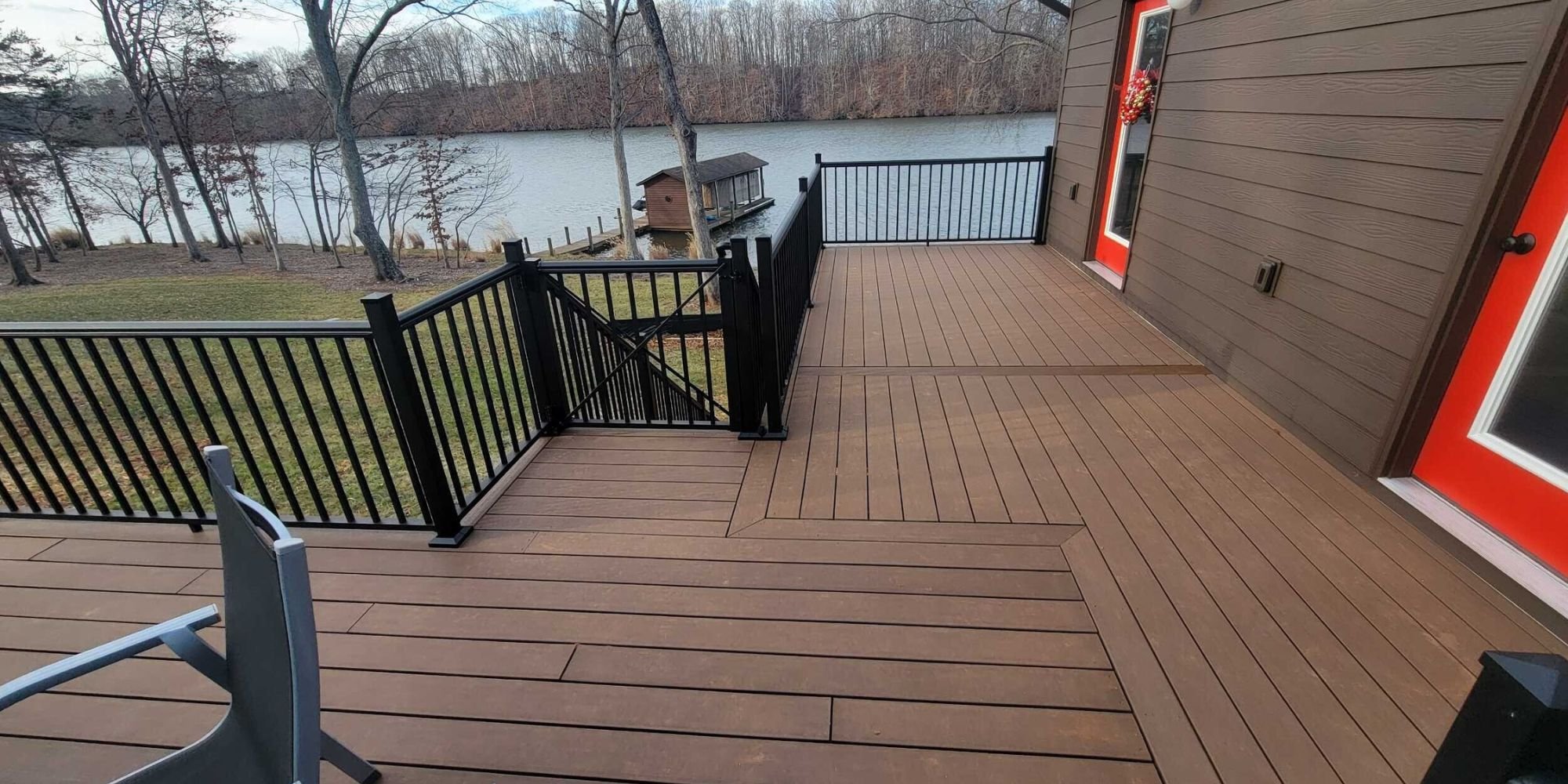 Custom lakefront deck project by Grace Alon Custom Home Builder at Smith Mountain Lake