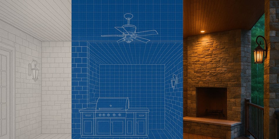 conteptual drawing to blueprint to competed remodel in Roanoke by Grace Alon