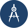 White Design Compass Icon on Blue Background