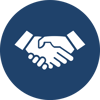 White Handshake Icon on Blue Background