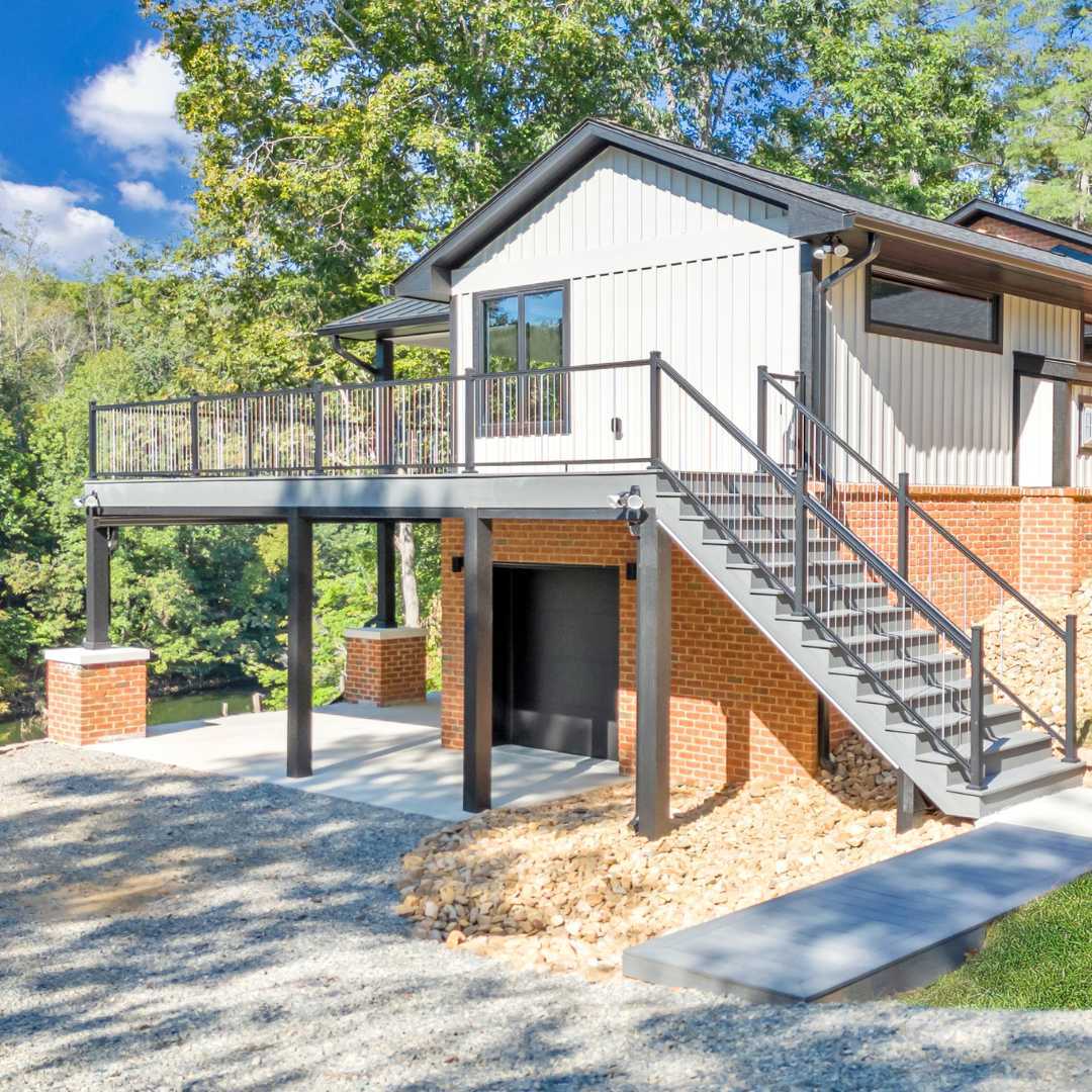 Exterior shot of the stairs to the second story on the addition by Grace Alon Builders
