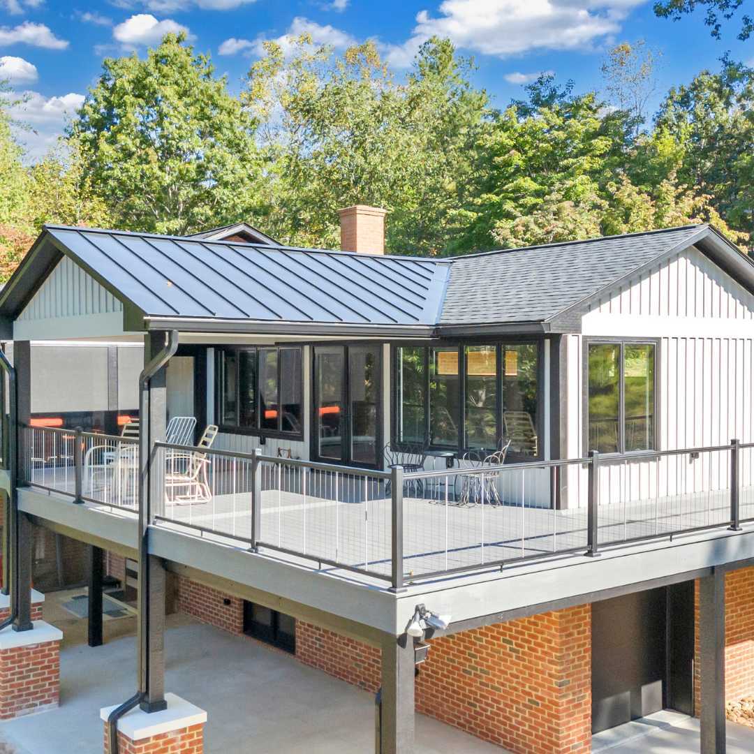 Exterior view of the second-story deck on the addition by Grace Alon Builders